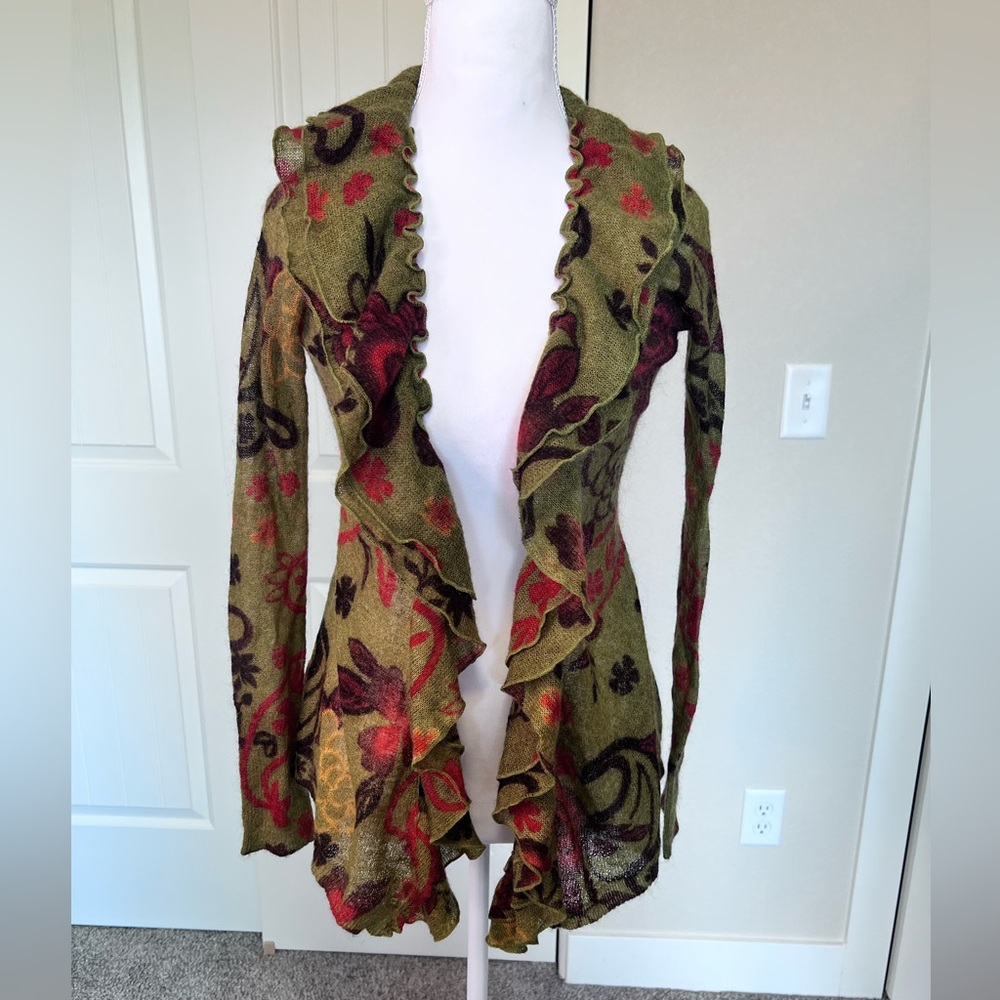 Anthropologie Guinevere Merino wool & mohair blend ruffle cardigan XS